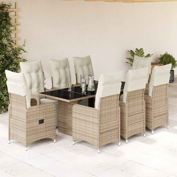 vidaXL Ensemble de bistro de jardin 9 pcs coussins marron poly rotin