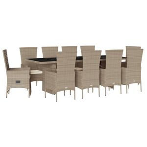 vidaXL Ensemble &agrave; manger de jardin et coussins 11 pcs beige poly rotin