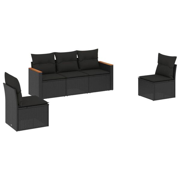 vidaXL Salon de jardin 5 pcs avec coussins noir r&eacute;sine tress&eacute;e