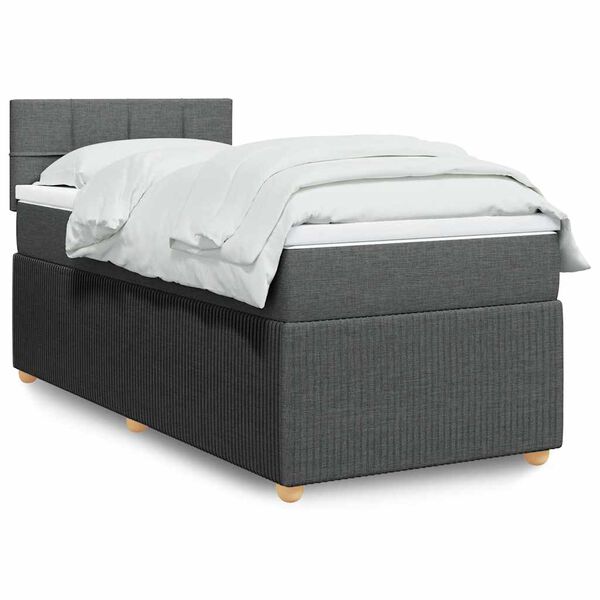 vidaXL Sommier &agrave; lattes de lit avec matelas Gris fonc&eacute; 90x200 cm Tissu