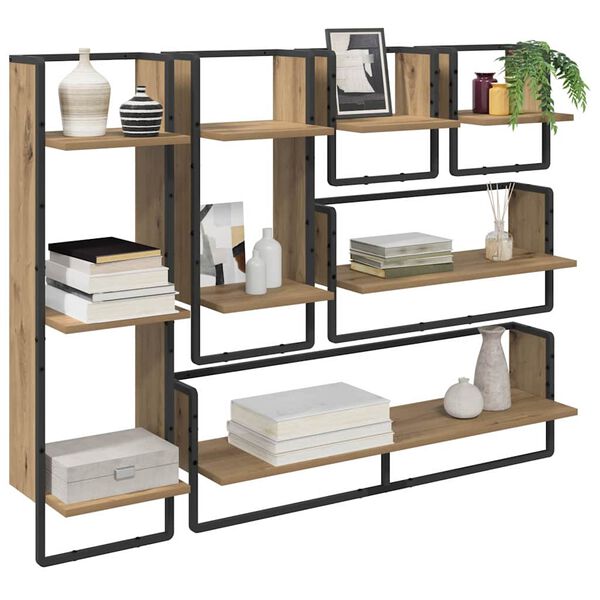 vidaXL Ensemble d'étagères murales avec étagère 6 pcs Chêne artisanal