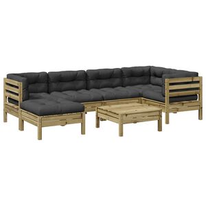 vidaXL Salon de jardin 7 pcs avec coussins bois de pin impr&eacute;gn&eacute;