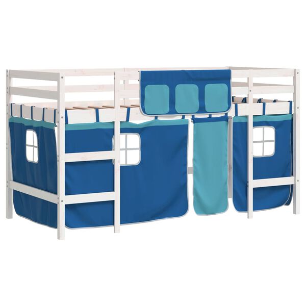 vidaXL Lit mezzanine enfants avec rideaux sans matelas bleu 90x200cm