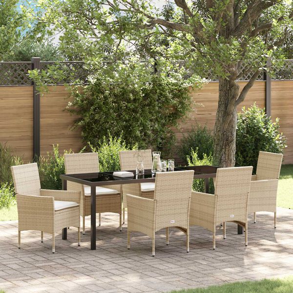vidaXL Ensemble de salle &agrave; manger pour jardin 7 pcs Beige polyrotin