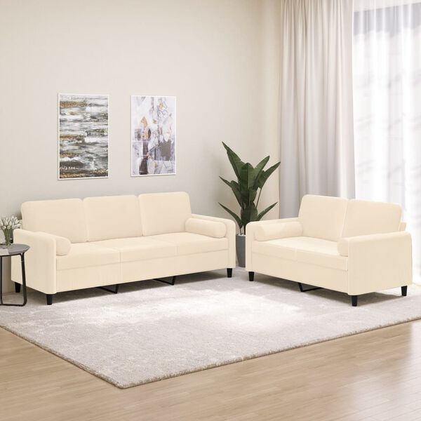 vidaXL Ensemble de canap&eacute;s 2 pcs coussins d&eacute;coratifs et coussins Cr&egrave;me