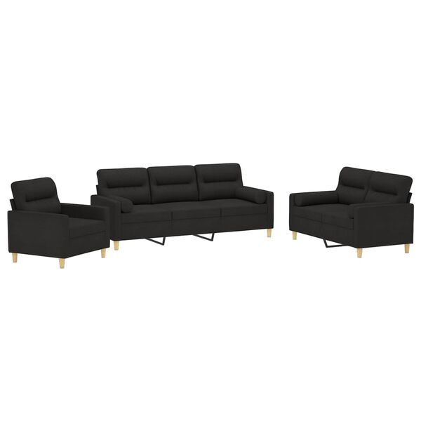 vidaXL Ensemble de canap&eacute;s 3 pcs coussins d&eacute;coratifs et coussins Noir