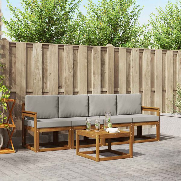 vidaXL Ensemble de canap&eacute;s d'ext&eacute;rieur 5 pcs Gris Naturel et Clair