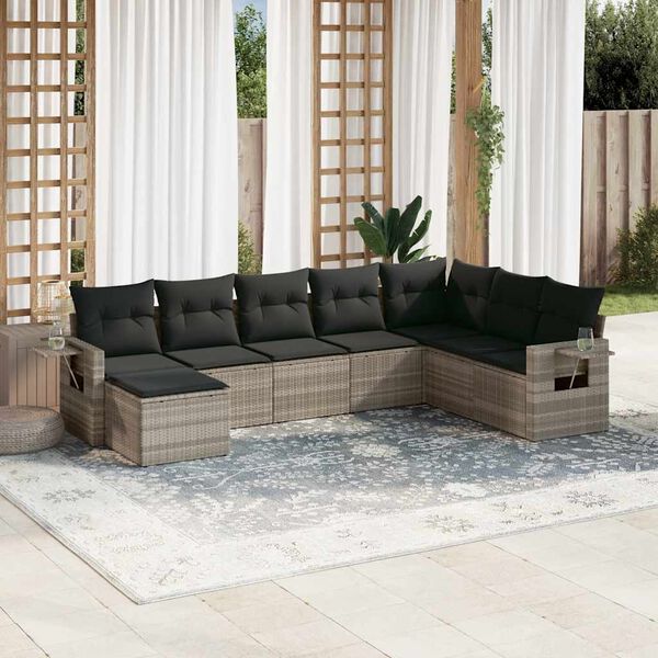 vidaXL Salon de jardin 8 pcs avec coussins gris clair r&eacute;sine tress&eacute;e