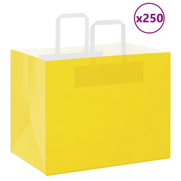 vidaXL Sacs en papier 250 pcs avec poign&eacute;es jaune 32x22x24 cm