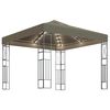 vidaXL Tonnelle avec guirlande lumineuse &agrave; LED 3x3 m Taupe Tissu