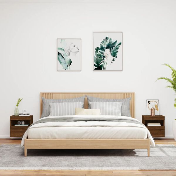 vidaXL Meubles TV muraux lumi&egrave;res LED 2 pcs ch&ecirc;ne marron 40x30x40 cm