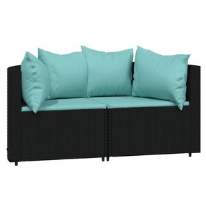 vidaXL Canap&eacute;s d'angle de jardin et coussins 2pcs Noir R&eacute;sine tress&eacute;e