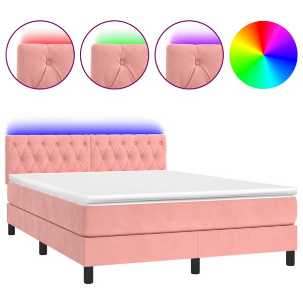 vidaXL Sommier &agrave; lattes de lit avec matelas et LED Rose 140x190 cm