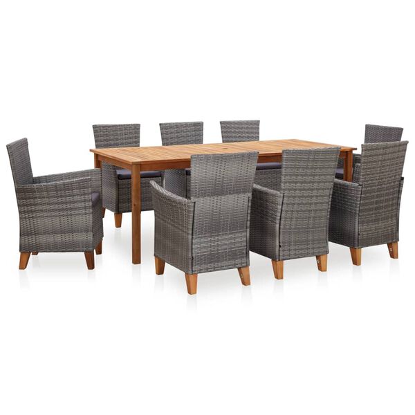 vidaXL Mobilier à dîner 9 pcs résine tressée et bois d'acacia gris
