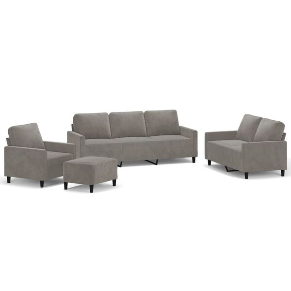 vidaXL Ensemble de canap&eacute;s 4 pcs avec coussins Gris clair Velours