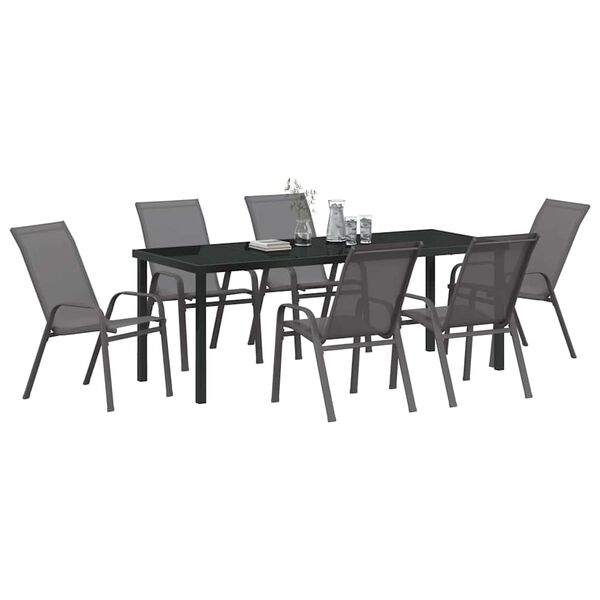 vidaXL Ensemble de salle &agrave; manger pour jardin 7 pcs Gris et Noir