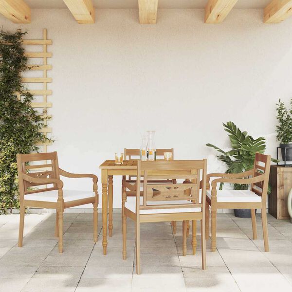 vidaXL Ensemble &agrave; manger de jardin et coussins blanc 5 pcs teck massif