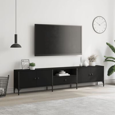 vidaXL Meuble TV avec tiroir noir 200x25x44 cm bois d'ingénierie