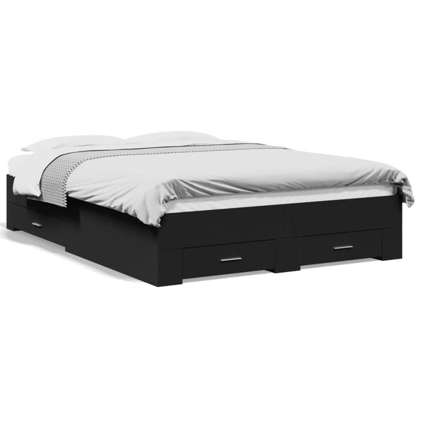 vidaXL Cadre de lit avec tiroirs sans matelas noir 135x190 cm
