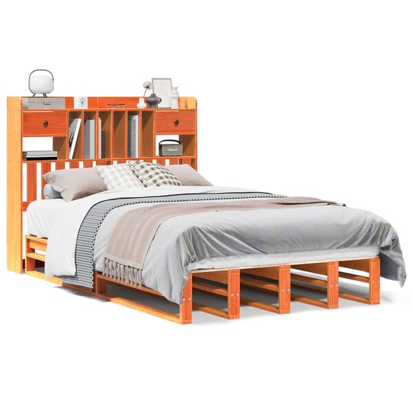 vidaXL Lit biblioth&egrave;que sans matelas cire marron 135x190 cm pin massif