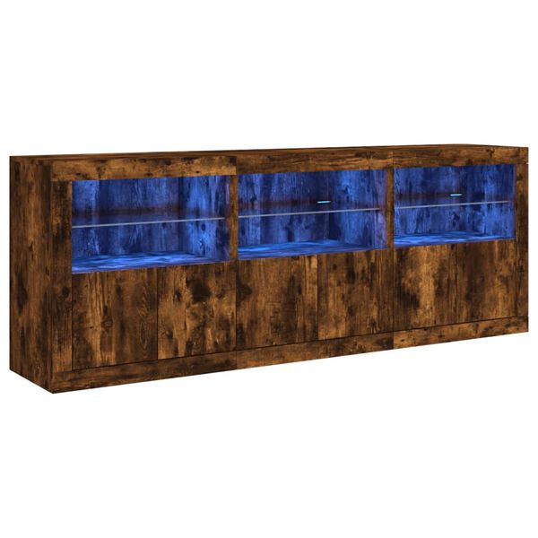vidaXL Buffet avec lumi&egrave;res LED ch&ecirc;ne fum&eacute; 181,5x37x67 cm