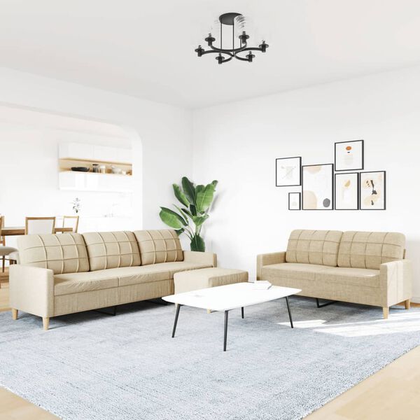 vidaXL Ensemble de canapés 3 pcs avec repose-pied crème tissu