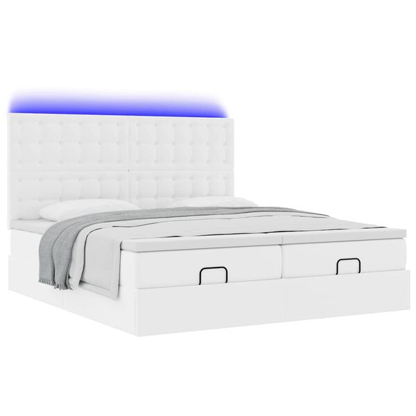 vidaXL Lit ottoman avec matelas & LED blanc pur 160x200cm similicuir