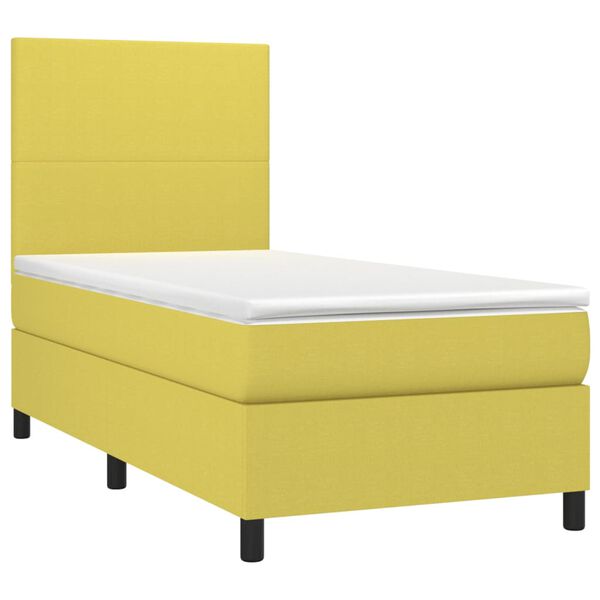 vidaXL Sommier &agrave; lattes de lit avec matelas et LED Vert 90x200cm Tissu