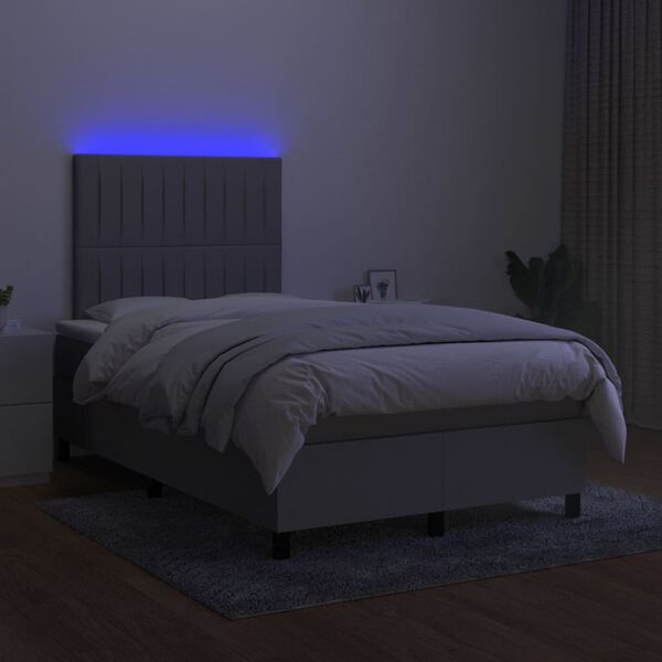 vidaXL Sommier &agrave; lattes de lit matelas LED gris clair 120x190 cm tissu