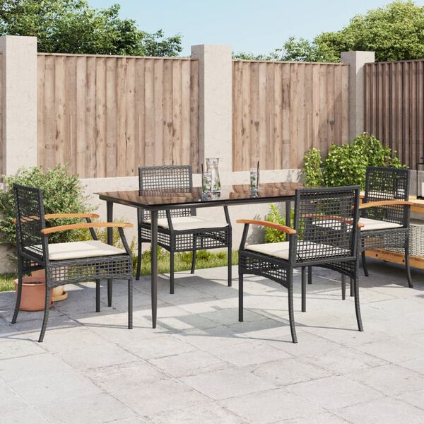 vidaXL Ensemble à manger de jardin coussins 5pcs Noir Résine tressée