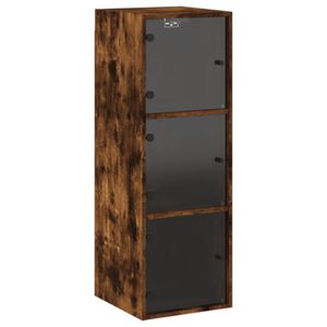 vidaXL Armoire murale avec portes en verre ch&ecirc;ne fum&eacute; 35x37x100 cm