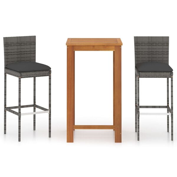 vidaXL Ensemble de bar de jardin avec coussins 3 pcs Gris