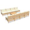 vidaXL Salon de jardin 9 pcs avec coussins cr&egrave;me bois de pin massif