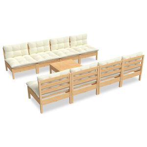 vidaXL Salon de jardin 9 pcs avec coussins cr&egrave;me bois de pin massif