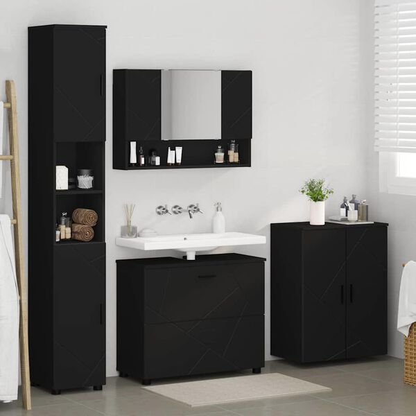 vidaXL Ensemble de mobilier de salle de bain avec tiroir 4 pcs Noir