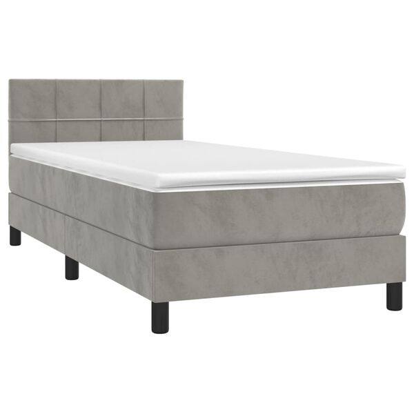 vidaXL Sommier &agrave; lattes de lit et matelas et LED Gris clair 90x200 cm