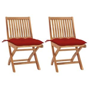 vidaXL Chaises pliantes (lot de 2) avec coussins rouges, en teck massif