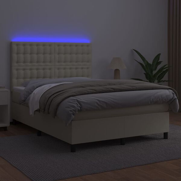 vidaXL Sommier &agrave; lattes de lit avec matelas et LED Cr&egrave;me 140x200 cm