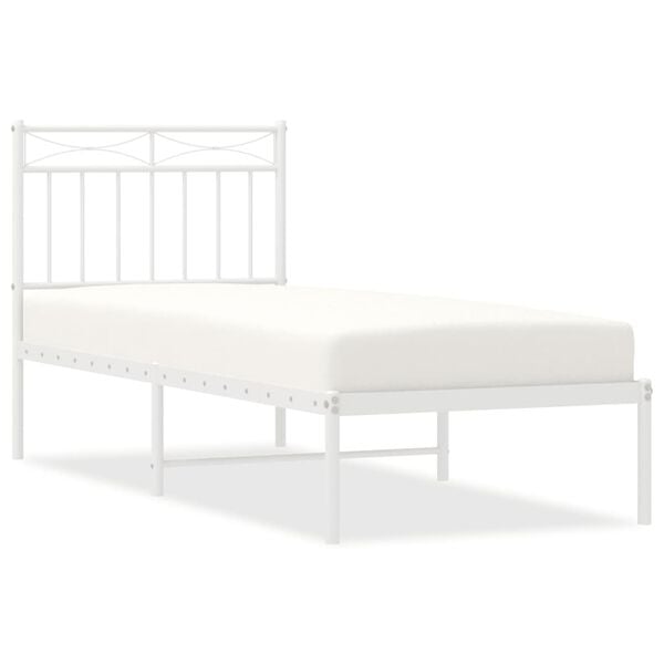 vidaXL Cadre de lit m&eacute;tal sans matelas avec t&ecirc;te de lit blanc 75x190cm