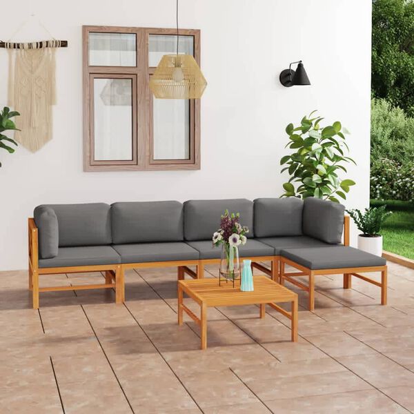 vidaXL Salon de jardin 6 pcs avec coussins gris Bois de teck solide