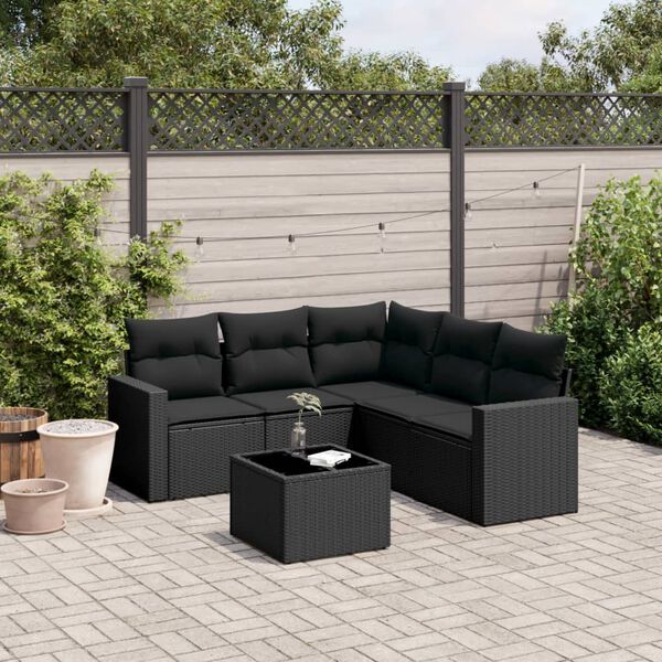 vidaXL Salon de jardin 6 pcs avec coussins noir r&eacute;sine tress&eacute;e
