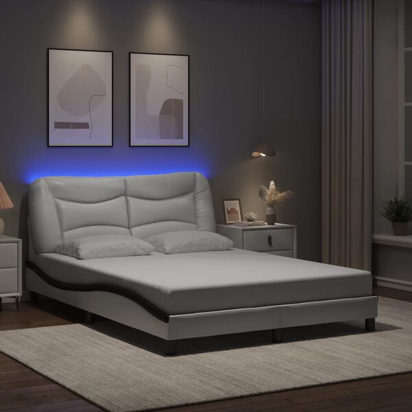 vidaXL Cadre de lit avec LED sans matelas Hvar blanc et noir 140x190 cm