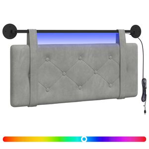 vidaXL T&ecirc;te de lit suspendue Avec lumi&egrave;re LED Gris clair Velours