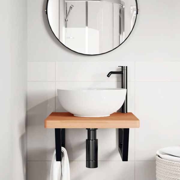 vidaXL &Eacute;tag&egrave;re de vasque murale acier et bois massif de h&ecirc;tre