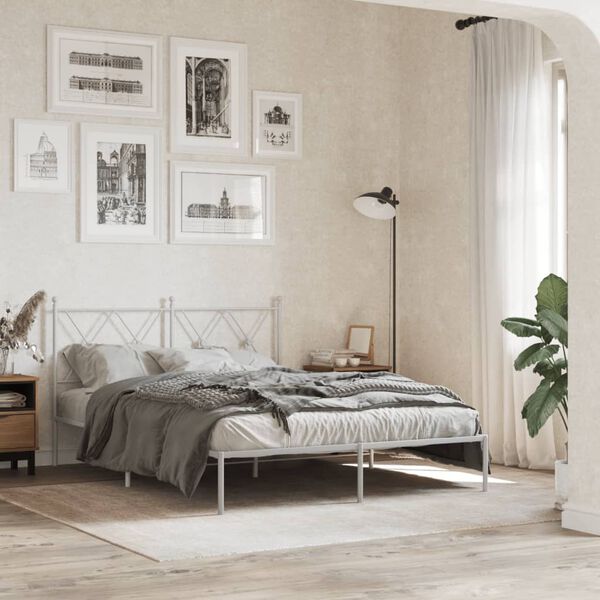 vidaXL Cadre de lit métal sans matelas et tête de lit blanc 135x190 cm