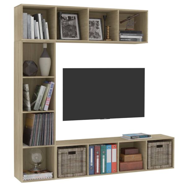 vidaXL Jeu de bibliothèque/meuble TV 3 pcs Chêne sonoma 180x30x180 cm