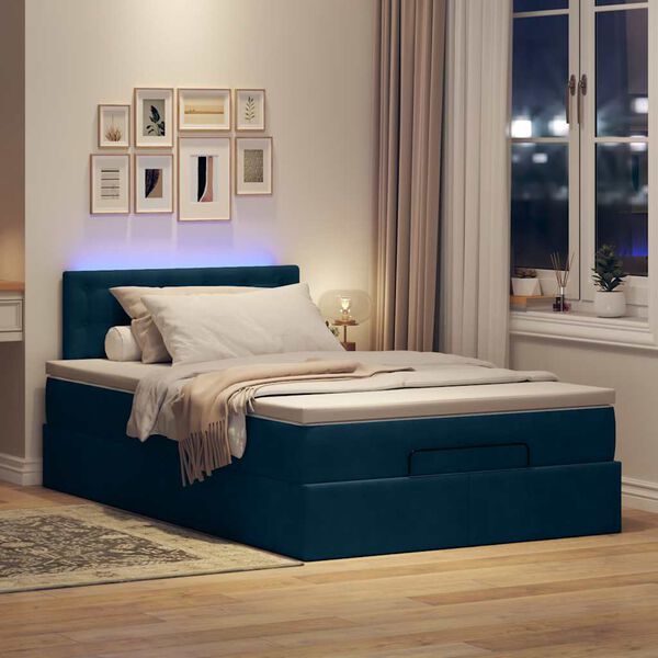 vidaXL Cadre de lit ottoman avec matelas bleu fonc&eacute; 120x200 cm velours