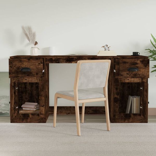 vidaXL Bureau avec armoire chêne fumé bois d'ingénierie