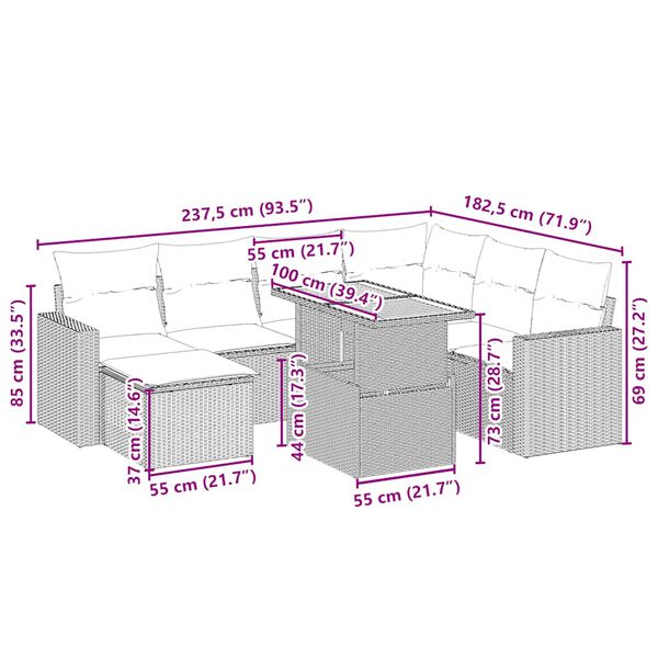 vidaXL Salon de jardin avec coussins 8 pcs beige r&eacute;sine tress&eacute;e