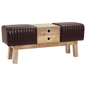 vidaXL banc 110 x 30 x 45 cm Cuir v&eacute;ritable Marron fonc&eacute;